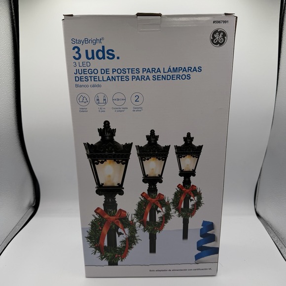 GE StayBright Flickering Lamppost Pathway Set Warm White 3 Count Christmas - Picture 6 of 6